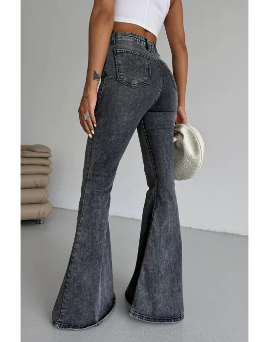 Füme Extra Geniş Paça Yüksek Bel Likralı İspanyol Jeans