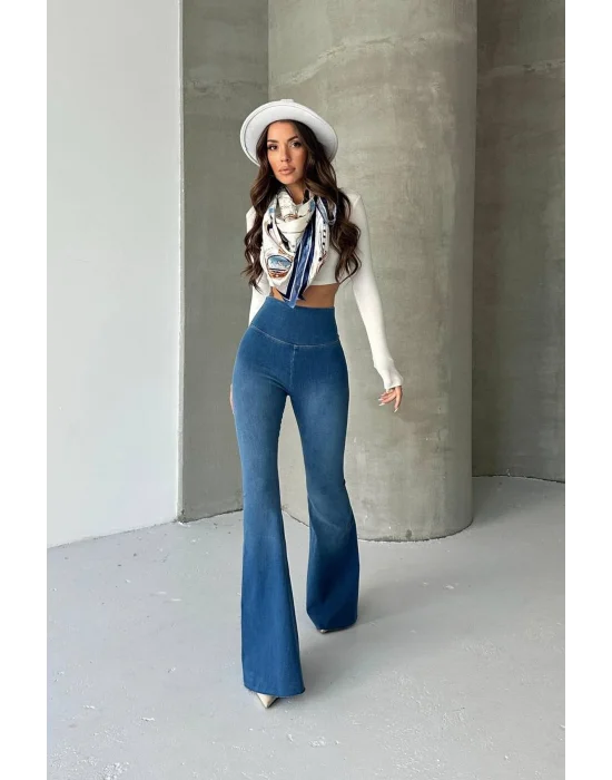 Mavi Extra Geniş Paça Tayt Formunda Yüksek Bel Likralı İspanyol Jeans