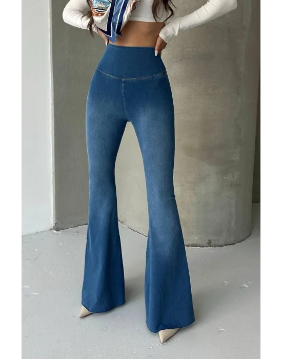 Mavi Extra Geniş Paça Tayt Formunda Yüksek Bel Likralı İspanyol Jeans
