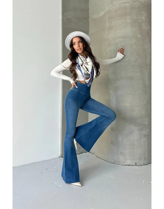 Mavi Extra Geniş Paça Tayt Formunda Yüksek Bel Likralı İspanyol Jeans