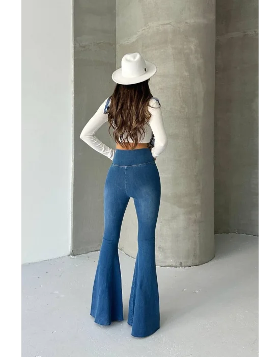 Mavi Extra Geniş Paça Tayt Formunda Yüksek Bel Likralı İspanyol Jeans