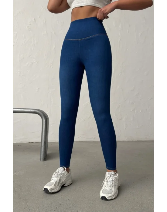 Navy Blue Ekstra Yüksek Bel Kot Tayt Pantolon Jeggings