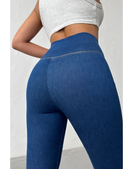 Navy Blue Ekstra Yüksek Bel Kot Tayt Pantolon Jeggings
