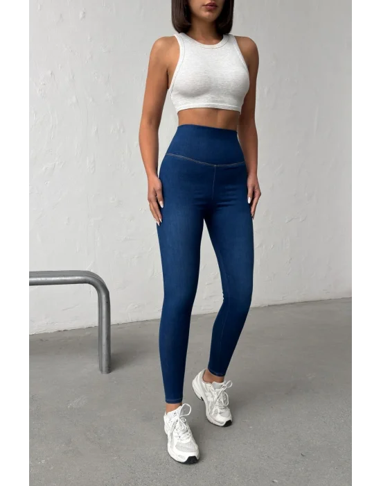 Navy Blue Ekstra Yüksek Bel Kot Tayt Pantolon Jeggings