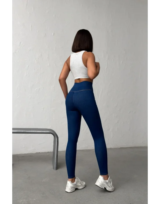 Navy Blue Ekstra Yüksek Bel Kot Tayt Pantolon Jeggings