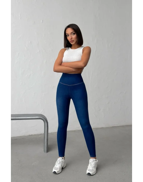 Navy Blue Ekstra Yüksek Bel Kot Tayt Pantolon Jeggings