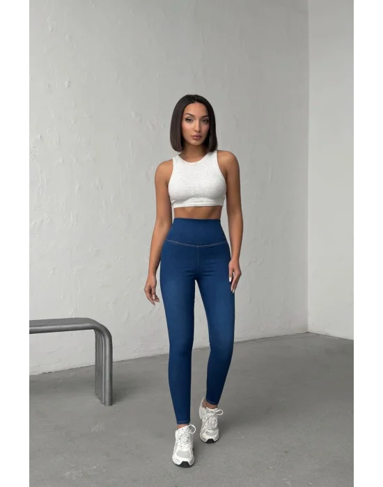 Navy Blue Ekstra Yüksek Bel Kot Tayt Pantolon Jeggings