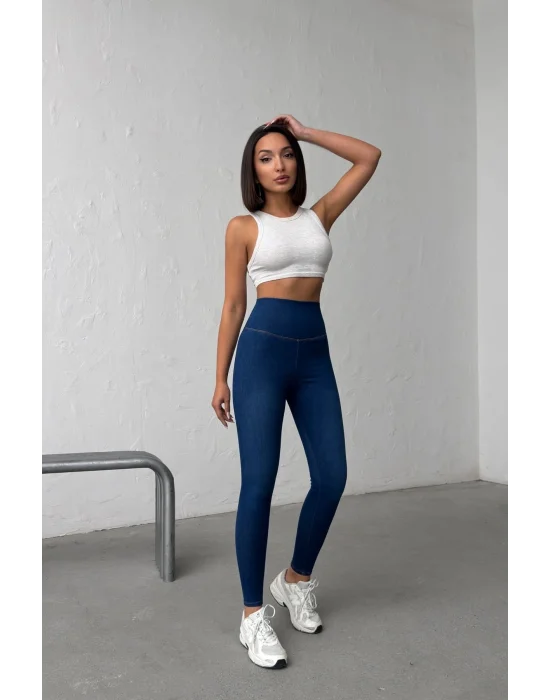 Navy Blue Ekstra Yüksek Bel Kot Tayt Pantolon Jeggings