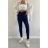 Dark Blue Yüksek Bel Skinny Fit Jean Likralı Önü Cepsiz Tayt Pantolon