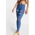 Yırtık Mavi Yüksek Bel Skinny Fit Jean Likralı Önü Cepsiz Tayt Pantolon