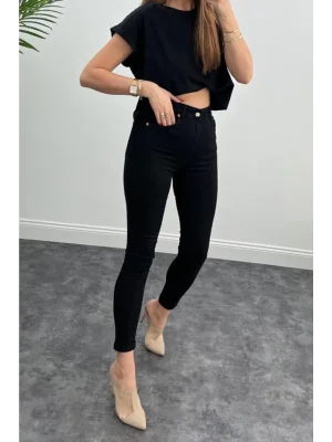 Siyah Yüksek Bel Pantolon Skinny Jeans