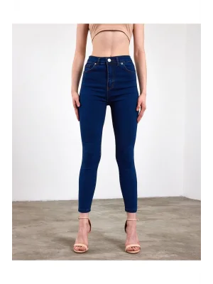 Lacivert Yüksek Bel Dar Paça Likralı Pantolon