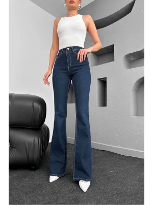 Lacivert İspanyol Paça Jeans Toparlayıcı Pantolon