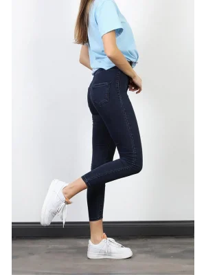 Lacivert Yüksek Bel Skinny Fit Jean Likralı Önü Cepsiz Tayt Pantolon