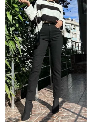 Siyah Mom Fit Jeans Boyfriend Yüksek Bel Pantolon