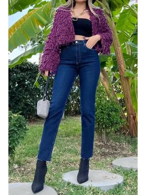 Lacivert Mom Fit Jeans Boyfriend Yüksek Bel Pantolon