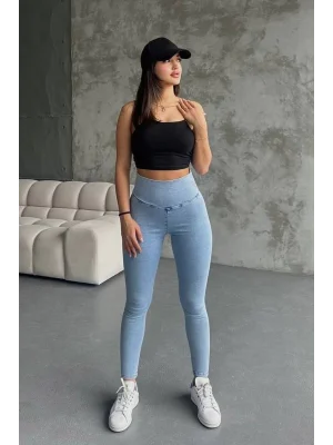Bulut Mavi Ekstra Yüksek Bel Kot Tayt Pantolon Jeggings