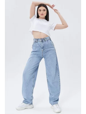 Buz Mavi Premium  Ayarlanabilir Tokalı Baggy Jeans