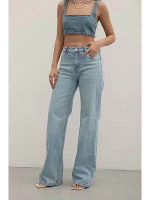 Premium Yıkamalı Wide Leg Jeans