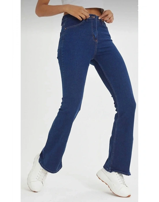 Kadın Büyük Beden Koyu Mavi Yarım Ispanyol Paça Pantolon