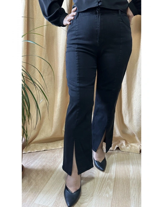 Ön Yırtmaç Detay Büyük Beden Siyah Pantolon (38 Beden-50 Beden)