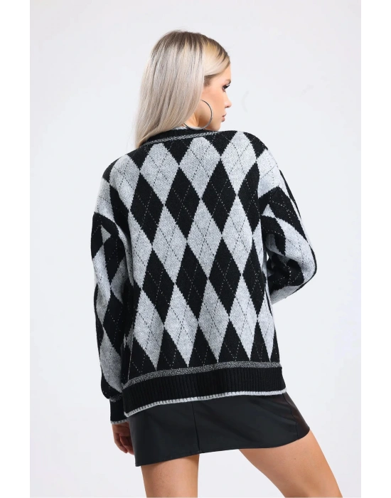 Kadın Baklava Desen Simli Nakışlı Triko Hırka