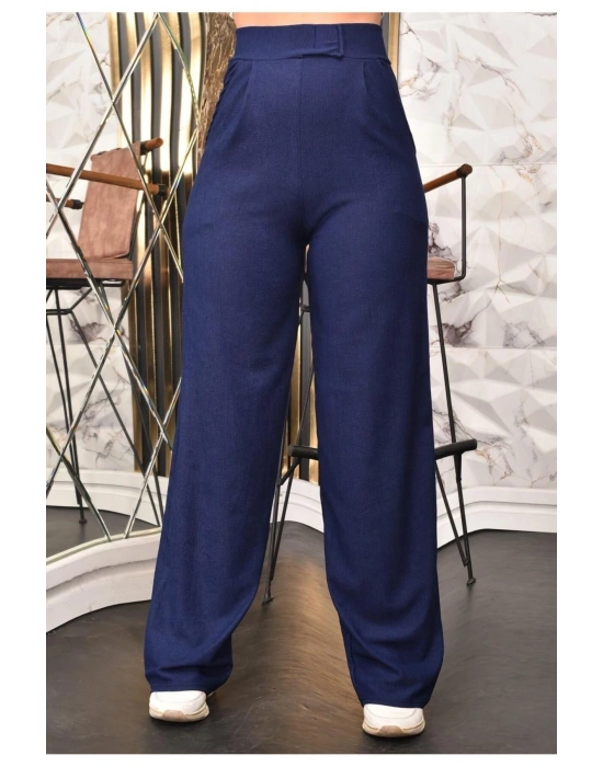 Kadın Lacivert Yüksek Bel Cırtlı Palazzo Pantolon