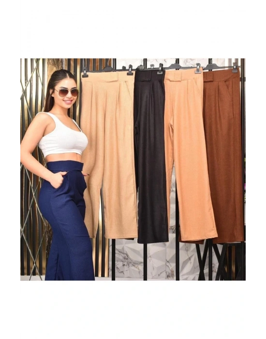 Kadın Lacivert Yüksek Bel Cırtlı Palazzo Pantolon