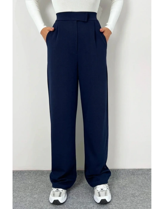 Siyah Likralı Cırt Kapama Kadın Palazzo Pantolon