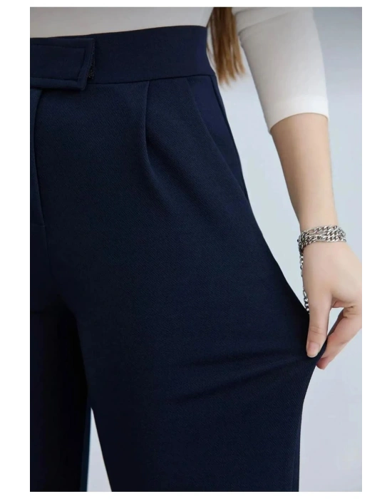 Siyah Likralı Cırt Kapama Kadın Palazzo Pantolon