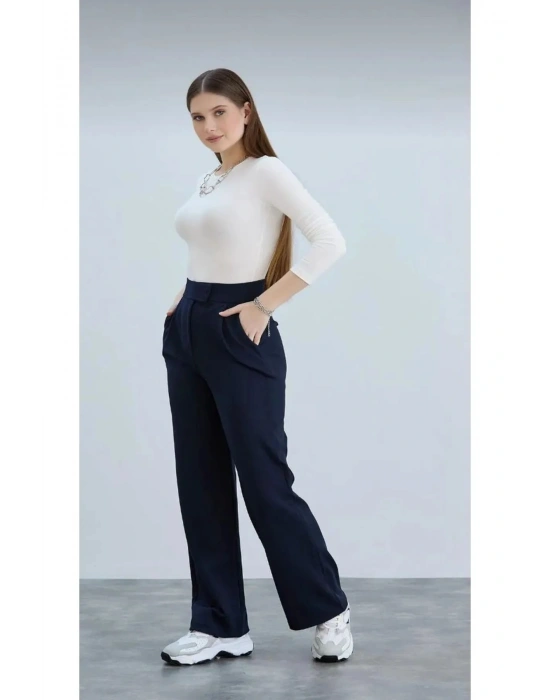 Siyah Likralı Cırt Kapama Kadın Palazzo Pantolon