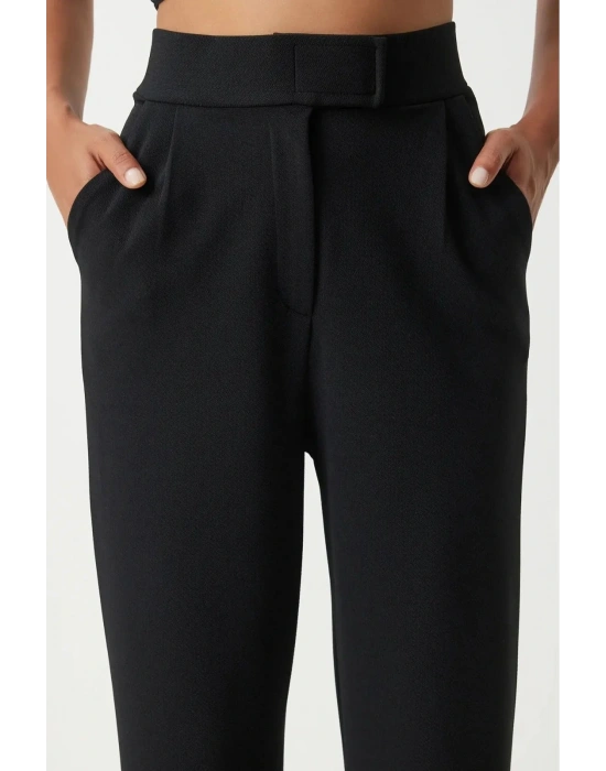 Siyah Likralı Cırt Kapama Kadın Palazzo Pantolon