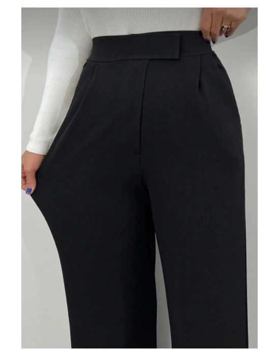 Siyah Likralı Cırt Kapama Kadın Palazzo Pantolon