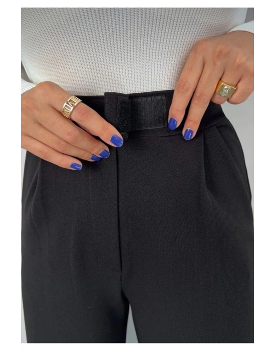 Siyah Likralı Cırt Kapama Kadın Palazzo Pantolon