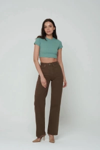 Kahverengi Wide Leg Fit Pantolon Jean