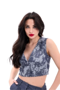 Kadın Lacivert Yüksek Bel Crop Short Takım