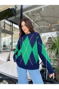 Kadın baklava desenli triko kazak