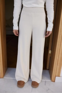 Krem Beli Lastikli Triko Pantolon
