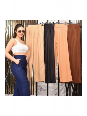 Kadın Lacivert Yüksek Bel Cırtlı Palazzo Pantolon