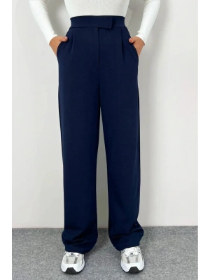 Siyah Likralı Cırt Kapama Kadın Palazzo Pantolon