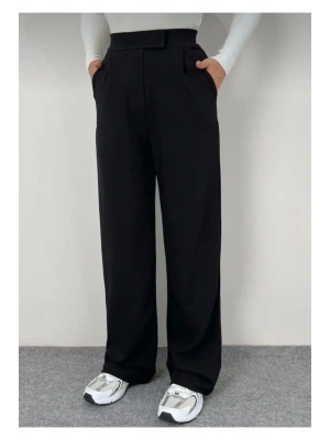 Siyah Likralı Cırt Kapama Kadın Palazzo Pantolon