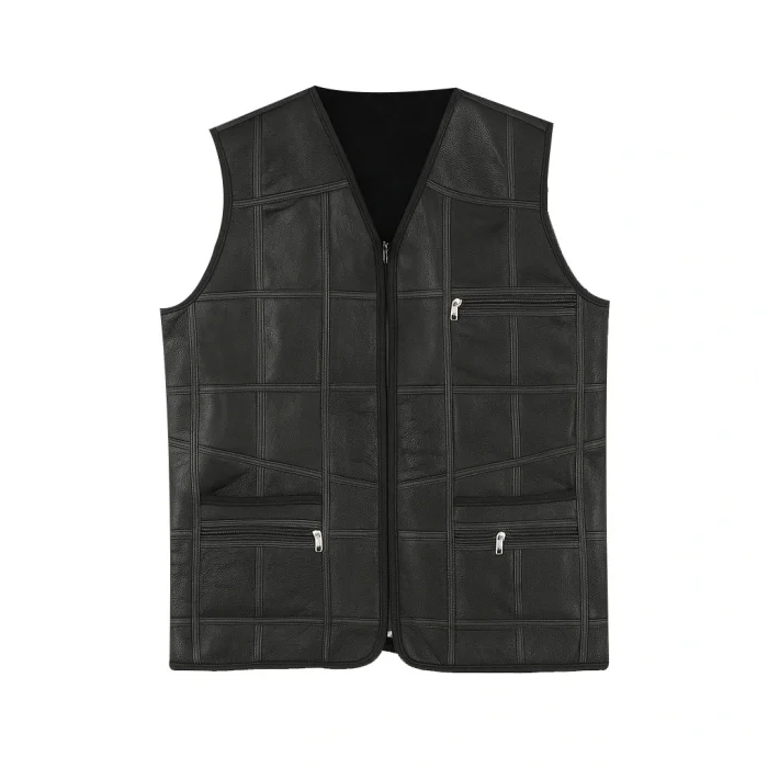 ERKEK SİYAH DERİ YELEK - İÇİ KÜRKLÜ