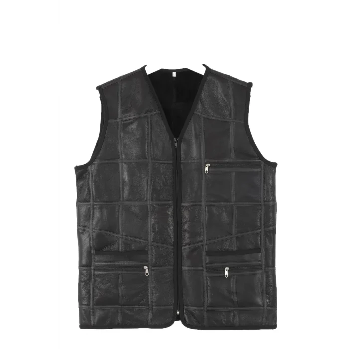 ERKEK SİYAH DERİ YELEK - İÇİ KÜRKLÜ