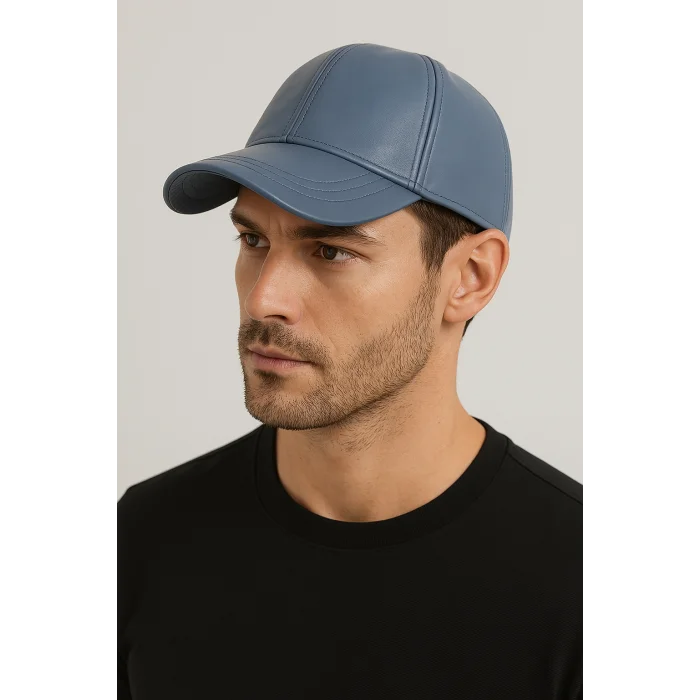 KARNAS ŞAPKA MAVİ DERİ SPOR ŞAPKA
