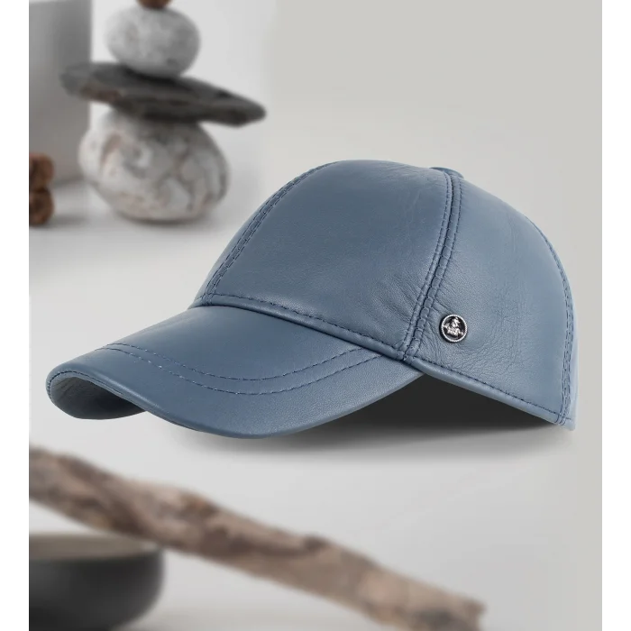 KARNAS ŞAPKA MAVİ DERİ SPOR ŞAPKA