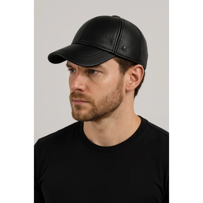 KARNAS ŞAPKA SİYAH DERİ SPOR ŞAPKA