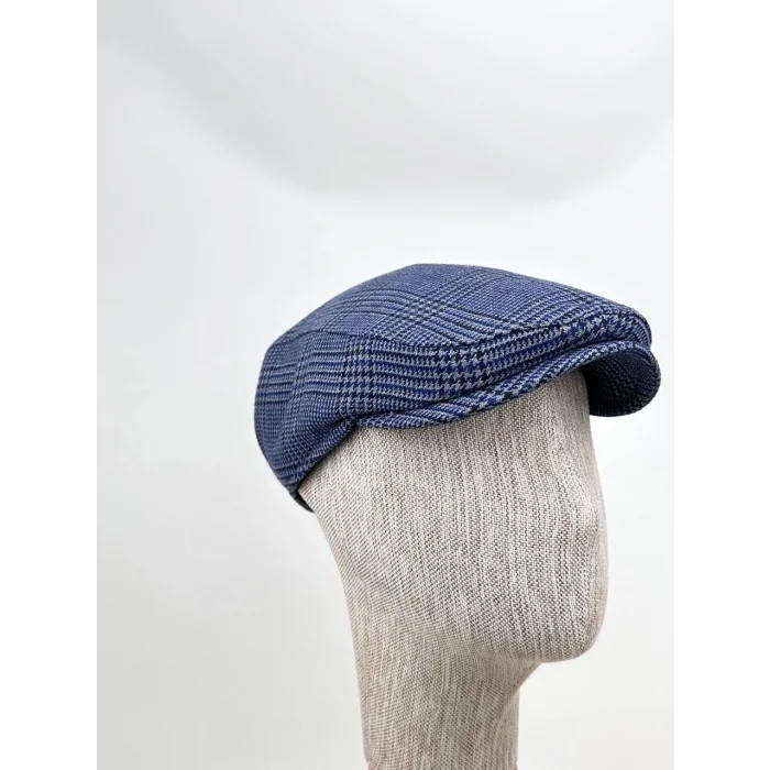 Kışlık Kasket Şapka – Mavi Ekose Desen, Modern Stil Bedensiz Lastikli Model