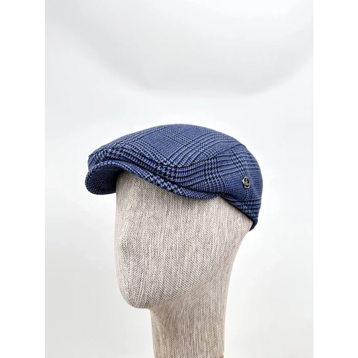 Kışlık Kasket Şapka – Mavi Ekose Desen, Modern Stil Bedensiz Lastikli Model