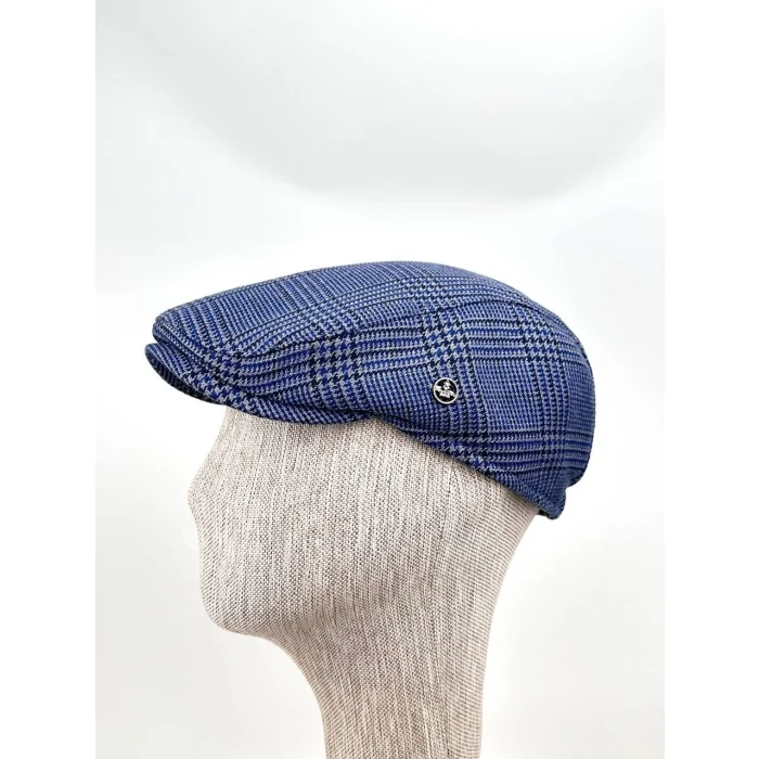 Kışlık Kasket Şapka – Mavi Ekose Desen, Modern Stil Bedensiz Lastikli Model