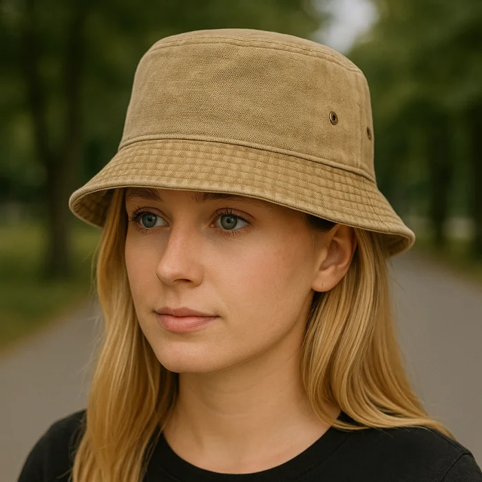 Unisex Bucket Şapka Düz Renk Eskitme Model